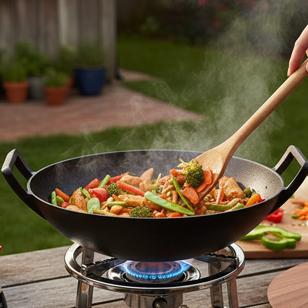 Liatinový wok 36,5 cm s pokrievkou